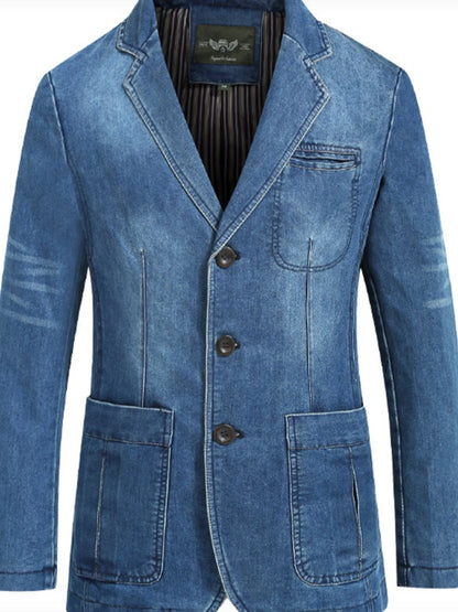 Men's Plus Size Single-Breasted Denim Jacket
