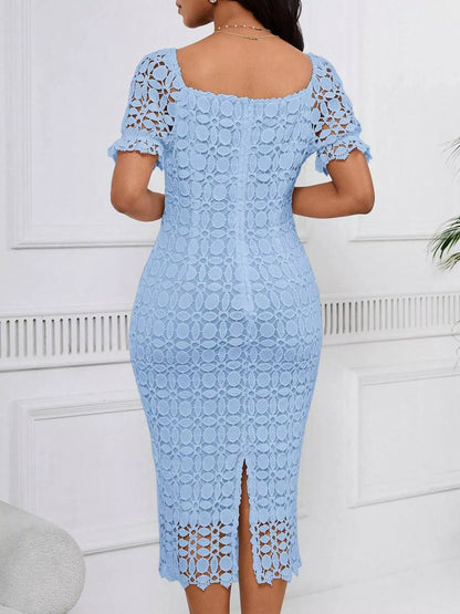 Lace Short Sleeve Midi Dress