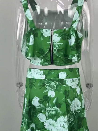 Floral Print Ruffle Cami and Skirt Two-Piece Set