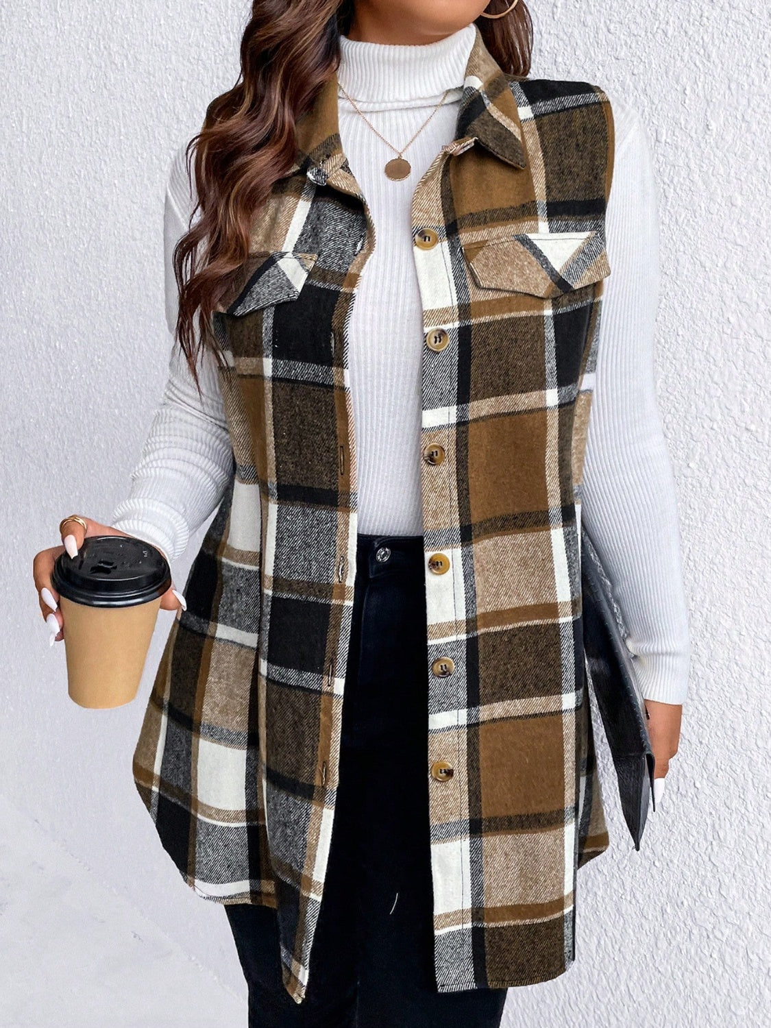 Plus Size Button Up Vest Coat