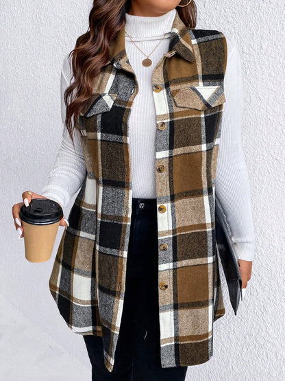 Plus Size Button Up Vest Coat