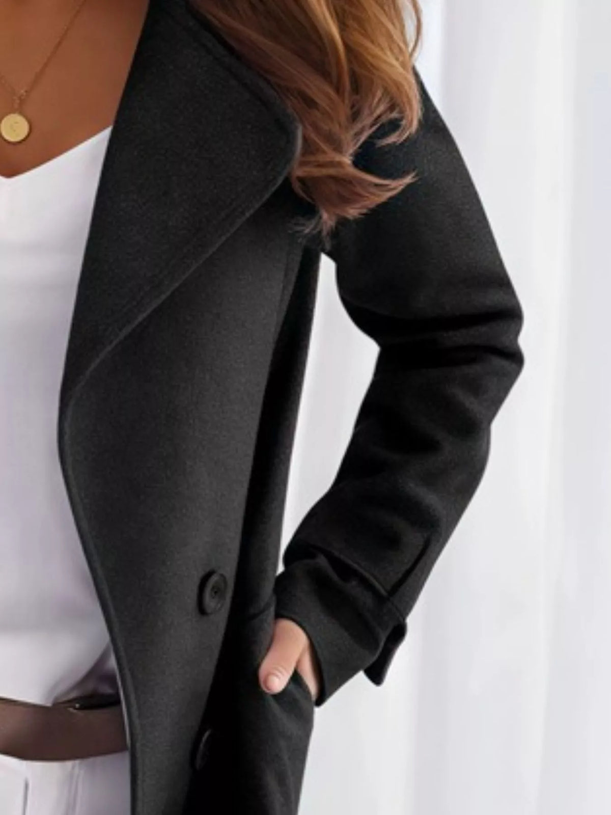 Double-breasted long trench coat, view 4