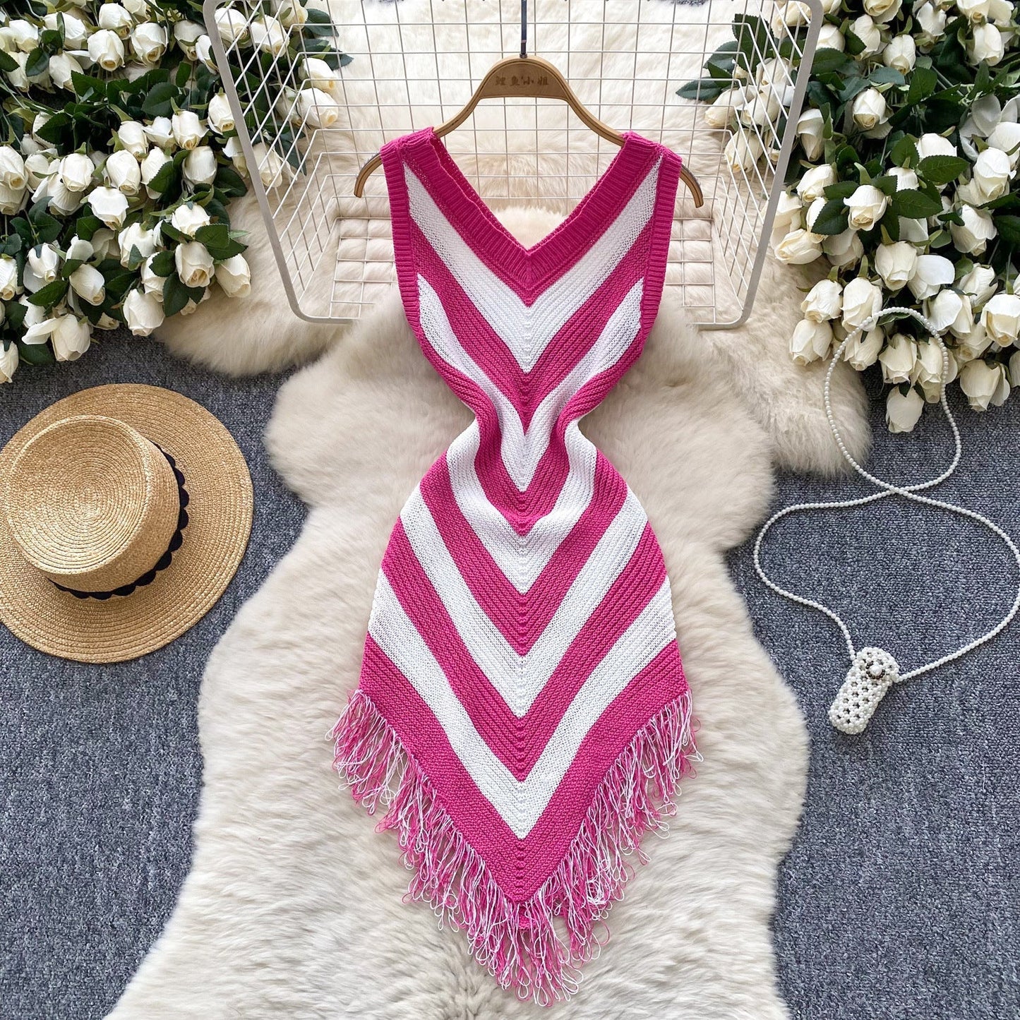 Diamond Patterned Fringe Dress