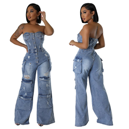 Denim Strapless Jumpsuit