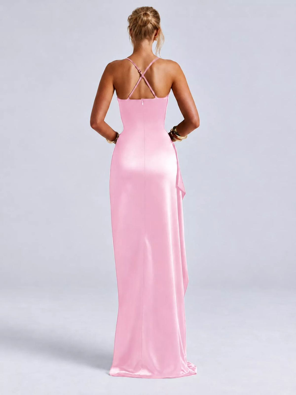 Satin high-slit maxi dress, view 10