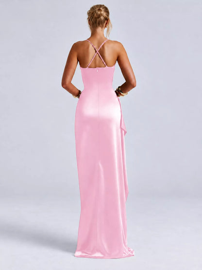 Satin high-slit maxi dress, view 10