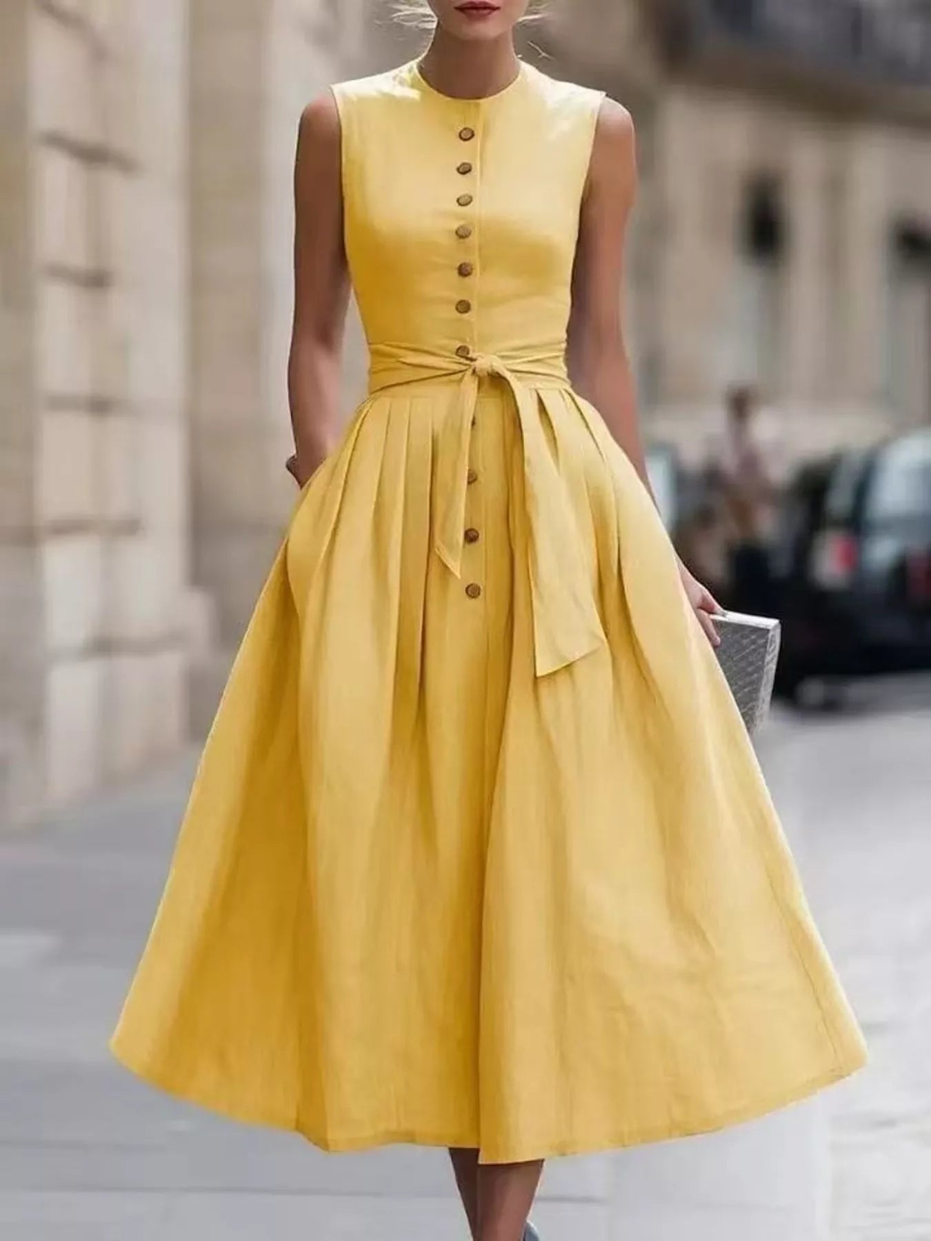 Full Size Sleeveless Button-Front Belted Midi Dress Plus Size