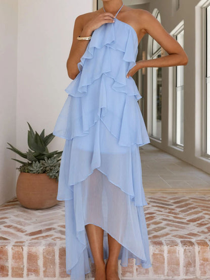 Layered Ruffled Halter Neck Dress