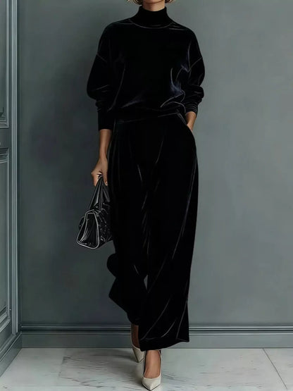 Plus size velvet mock neck set, view 5