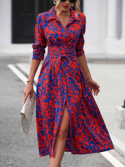 Printed Long Sleeve Shirt Dress