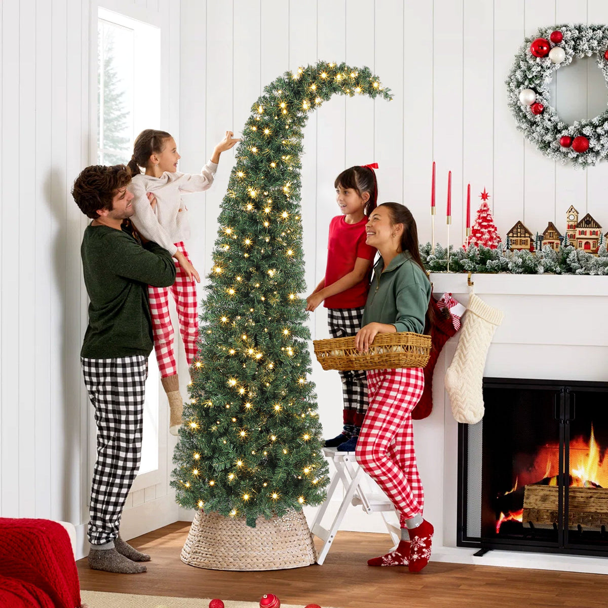 6 ft slim Santa hat Christmas tree with 200 LEDs