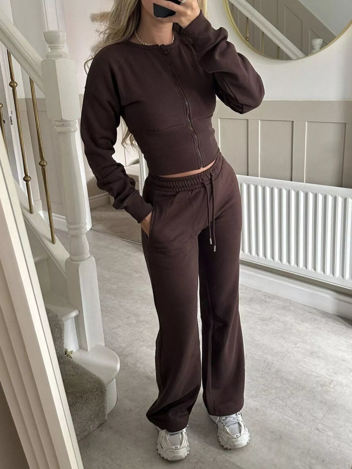 Zip-Up Crop Hoodie and High-Waisted Pants Set