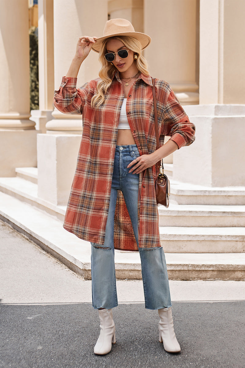 Plaid Long Sleeve Coat