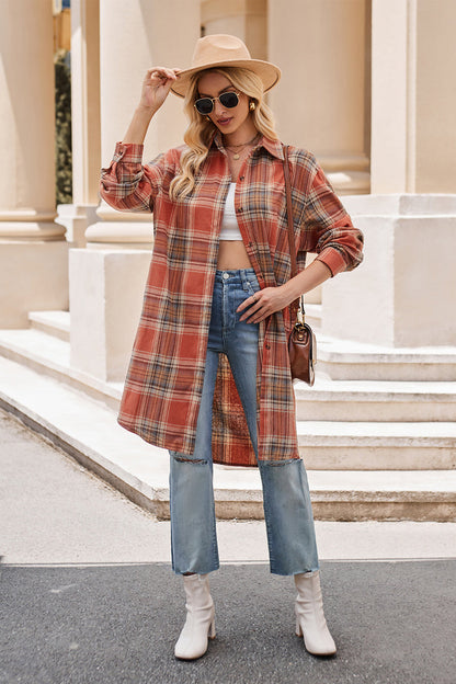 Plaid Long Sleeve Coat