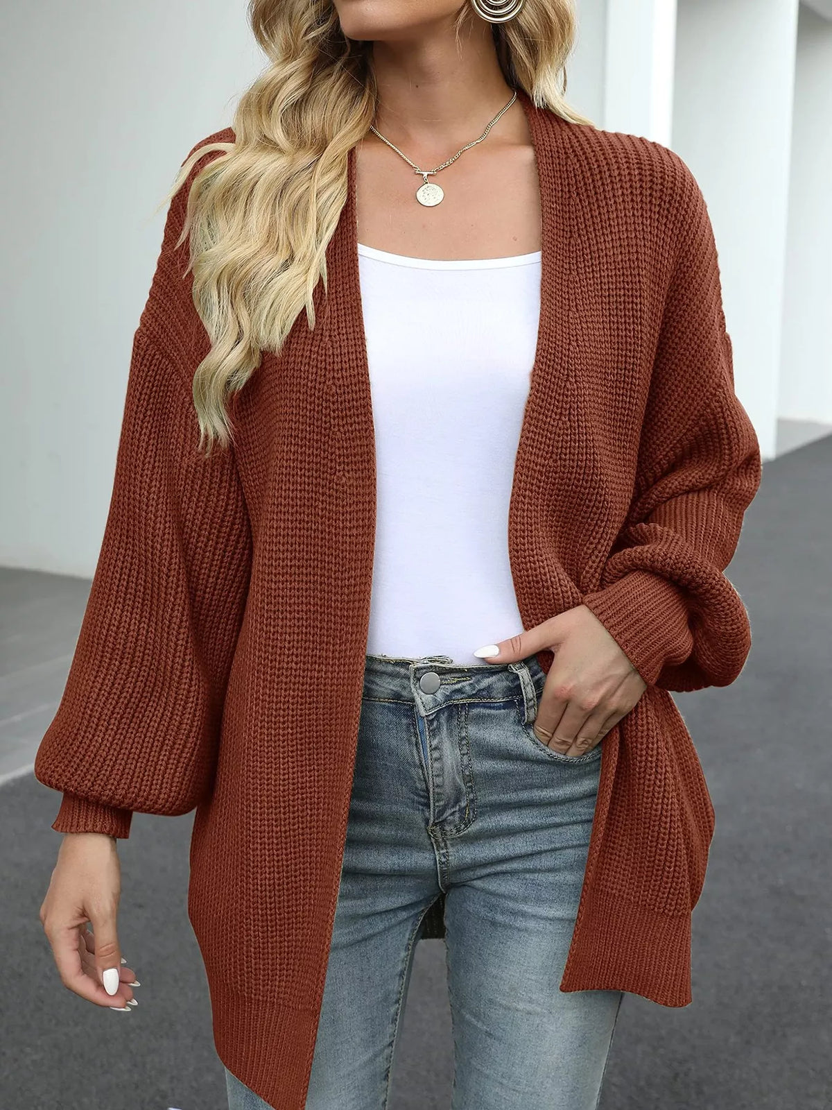 Open-Front Chunky Knit Cardigan