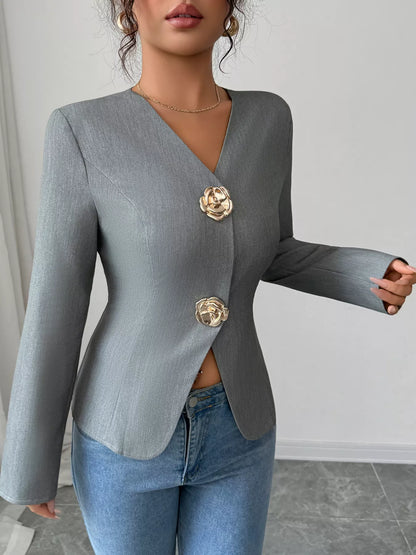 Flower Button Long Sleeve Blazer