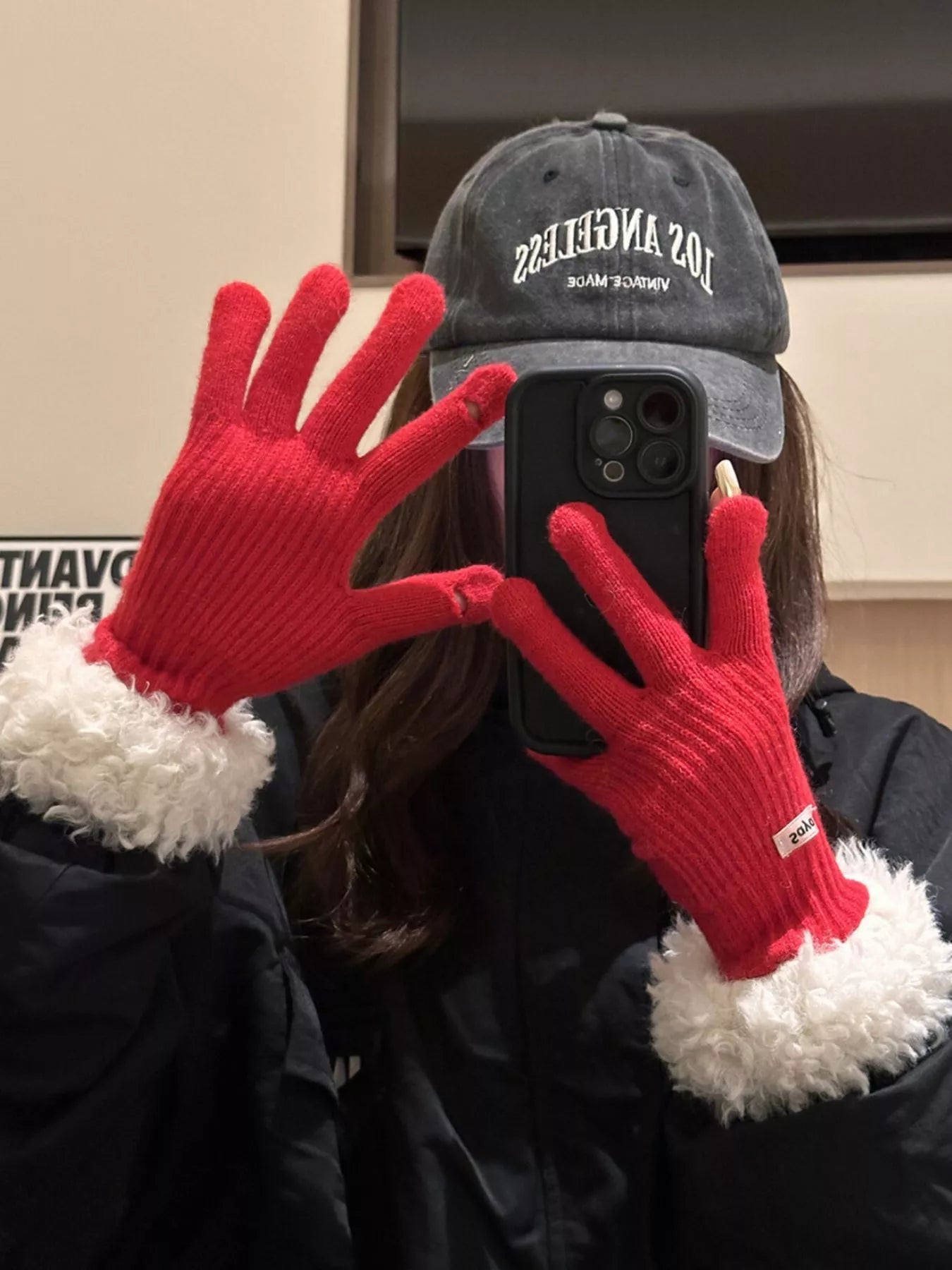 Fuzzy Cuff Knitted Gloves