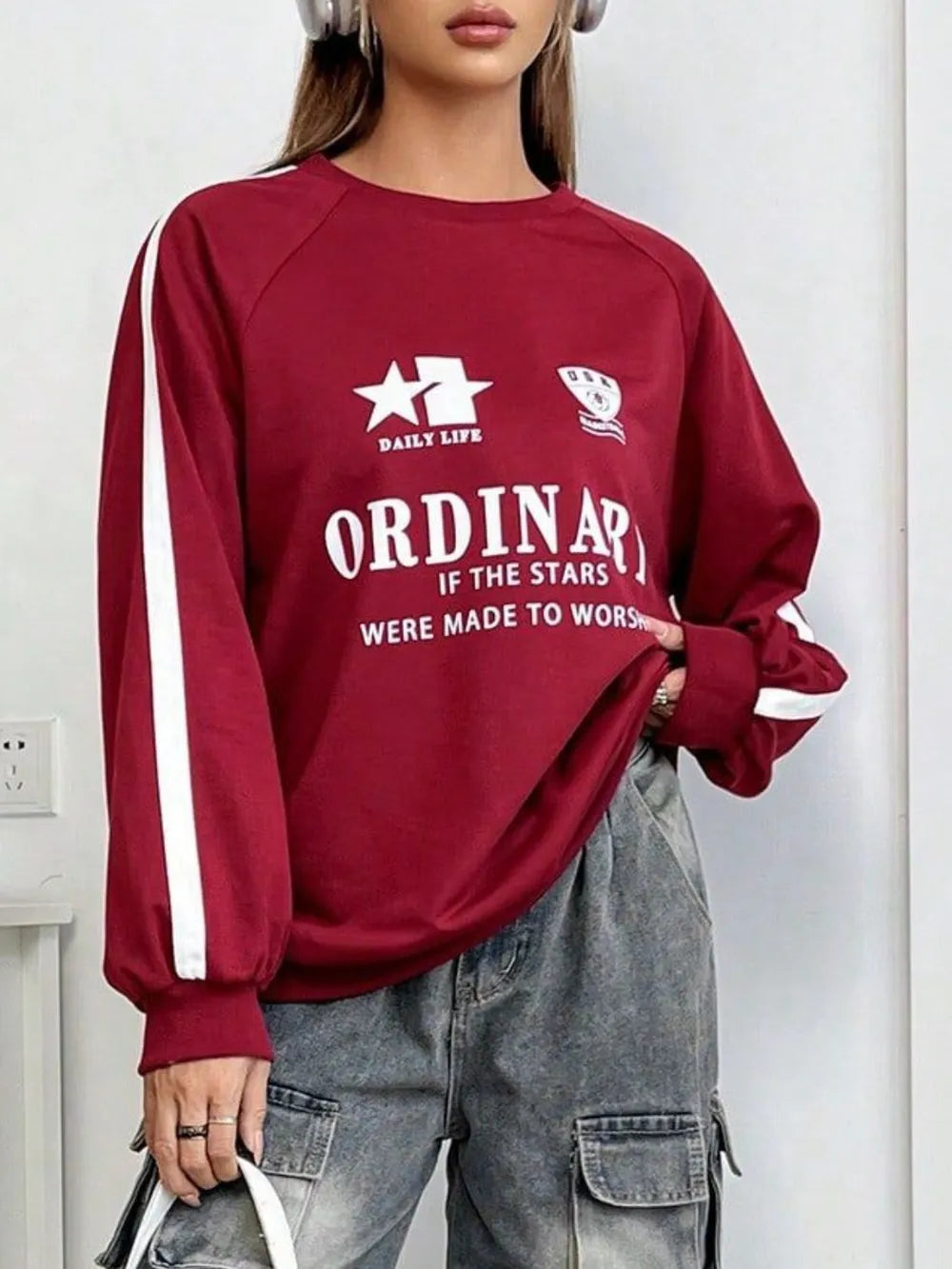 Letter Graphic Round Neck Sweatshirt