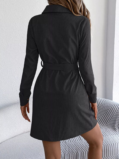 Button-Front Corduroy Shirt Dress
