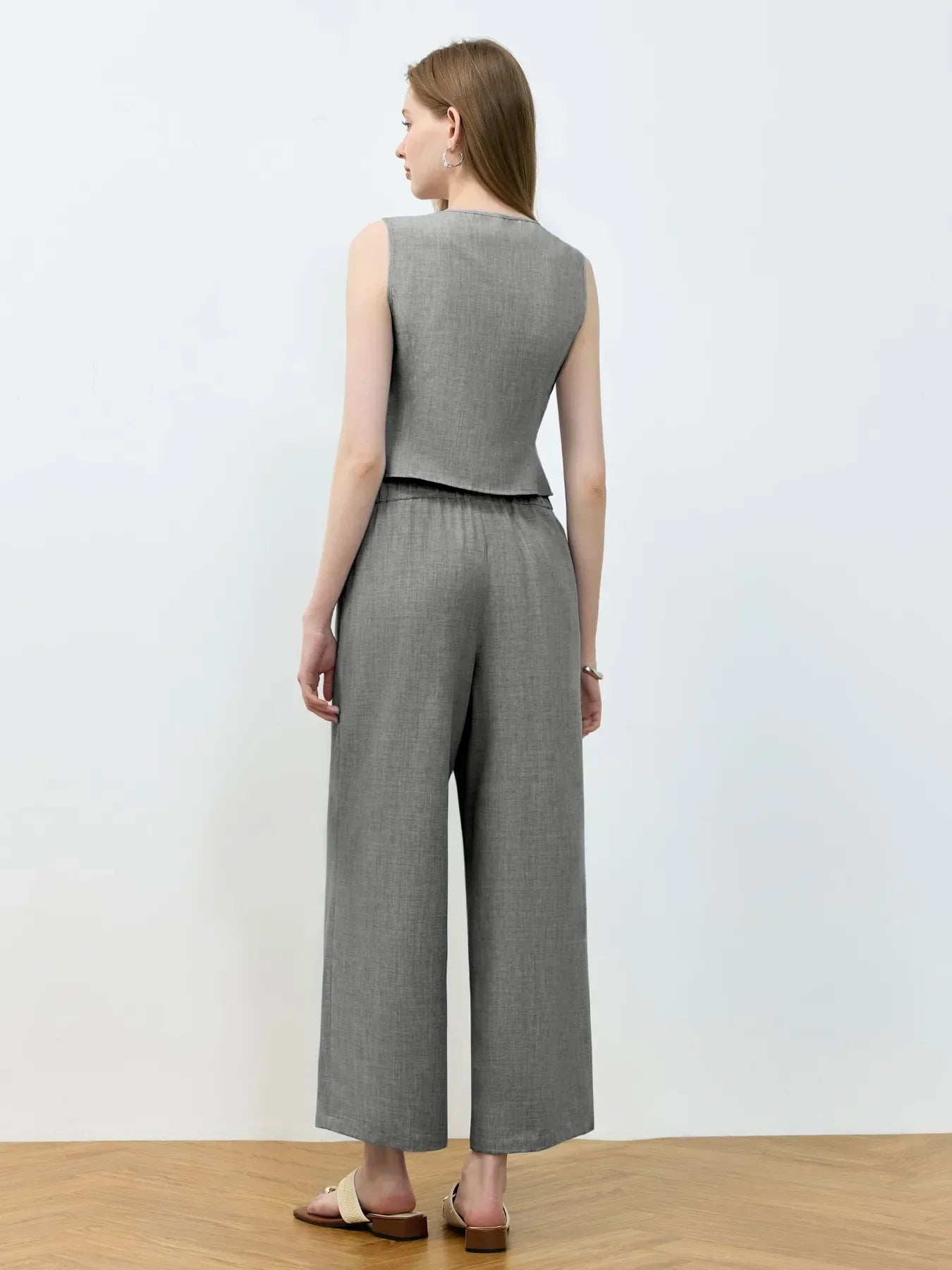 Tie Front Vest and Wide Leg Pants Set