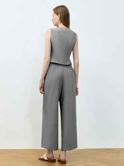 Tie Front Vest and Wide Leg Pants Set