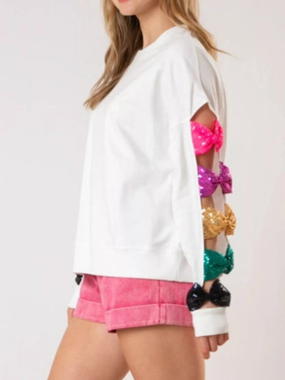Sequin Bow Cutout Sweatshirt