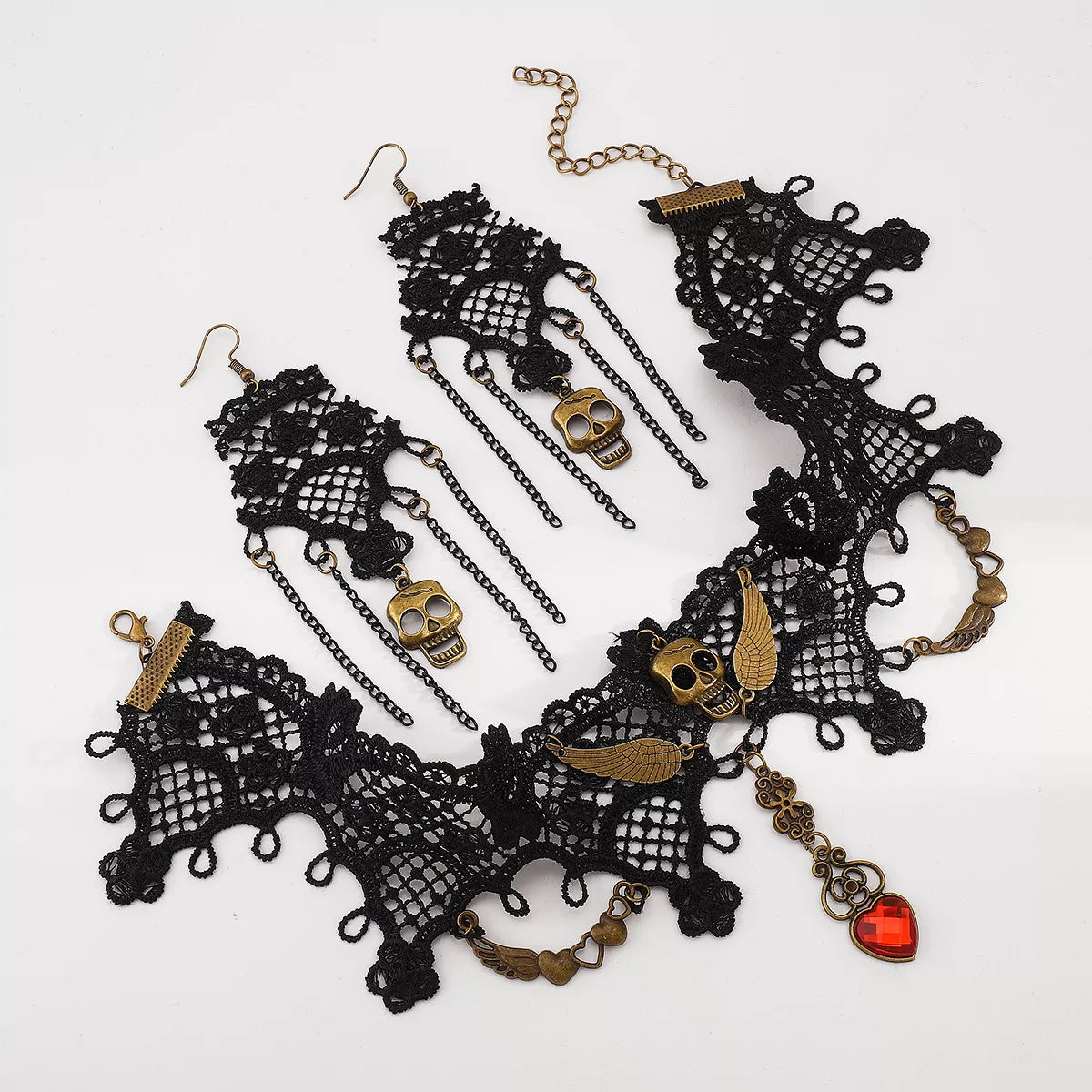 Halloween Lace Skull Necklace Set