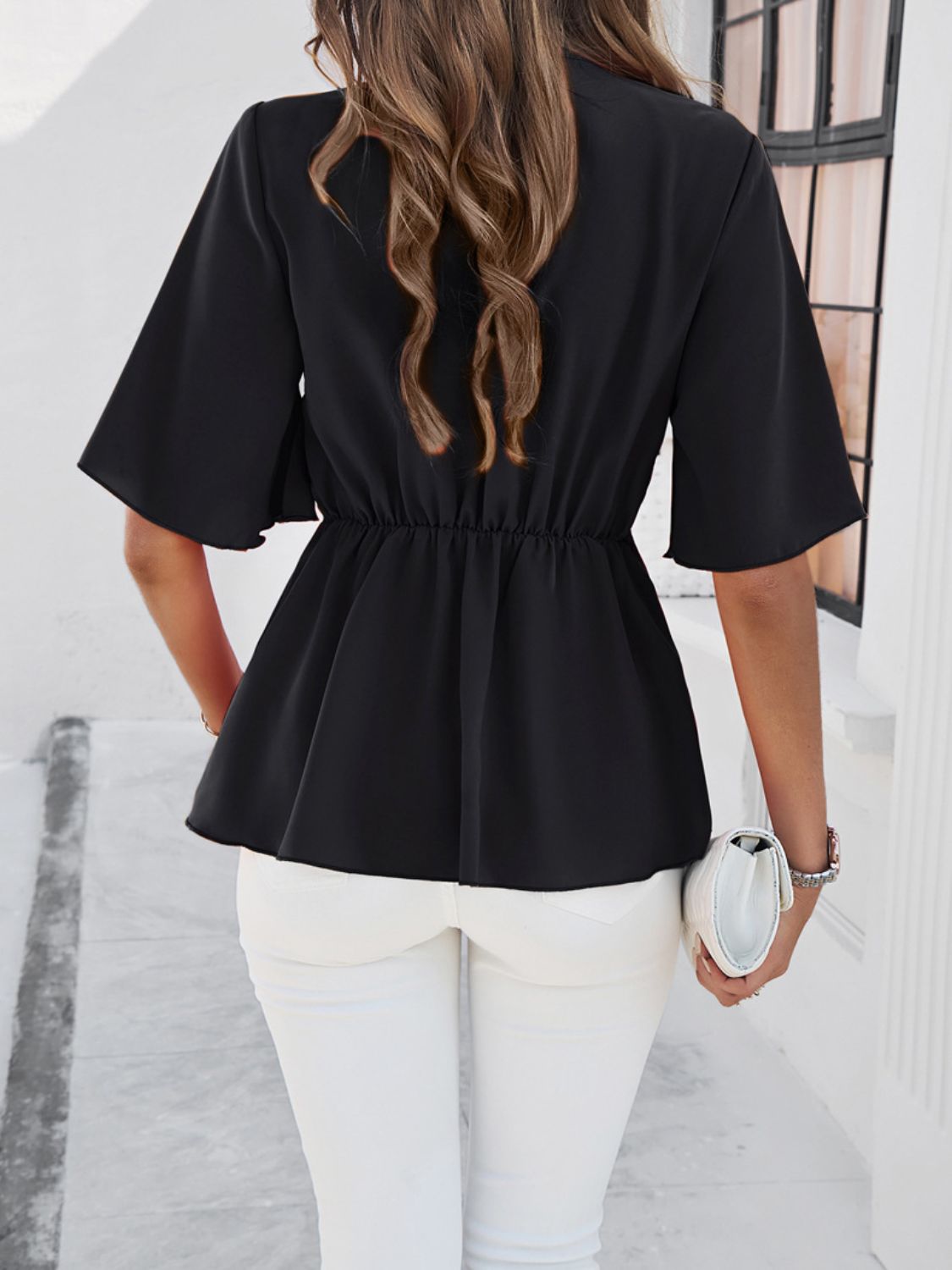 Tied Front Peplum Blouse