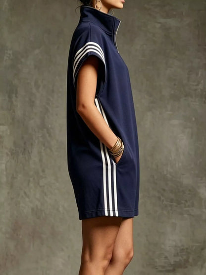Striped Zip Front Short Sleeve Romper