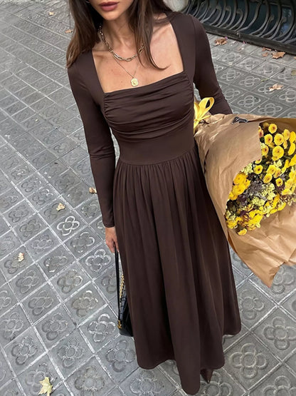 Square neck ruched maxi dress, view 5