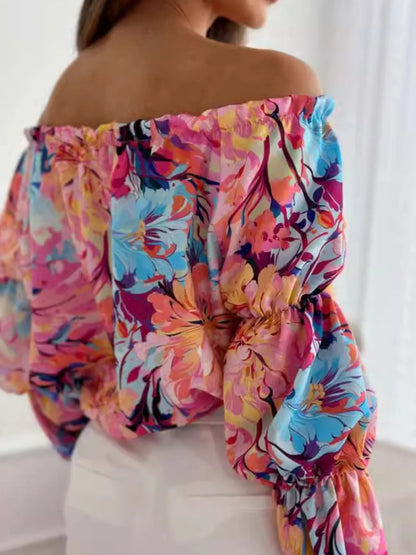 Off-Shoulder Floral Ruffle Blouse