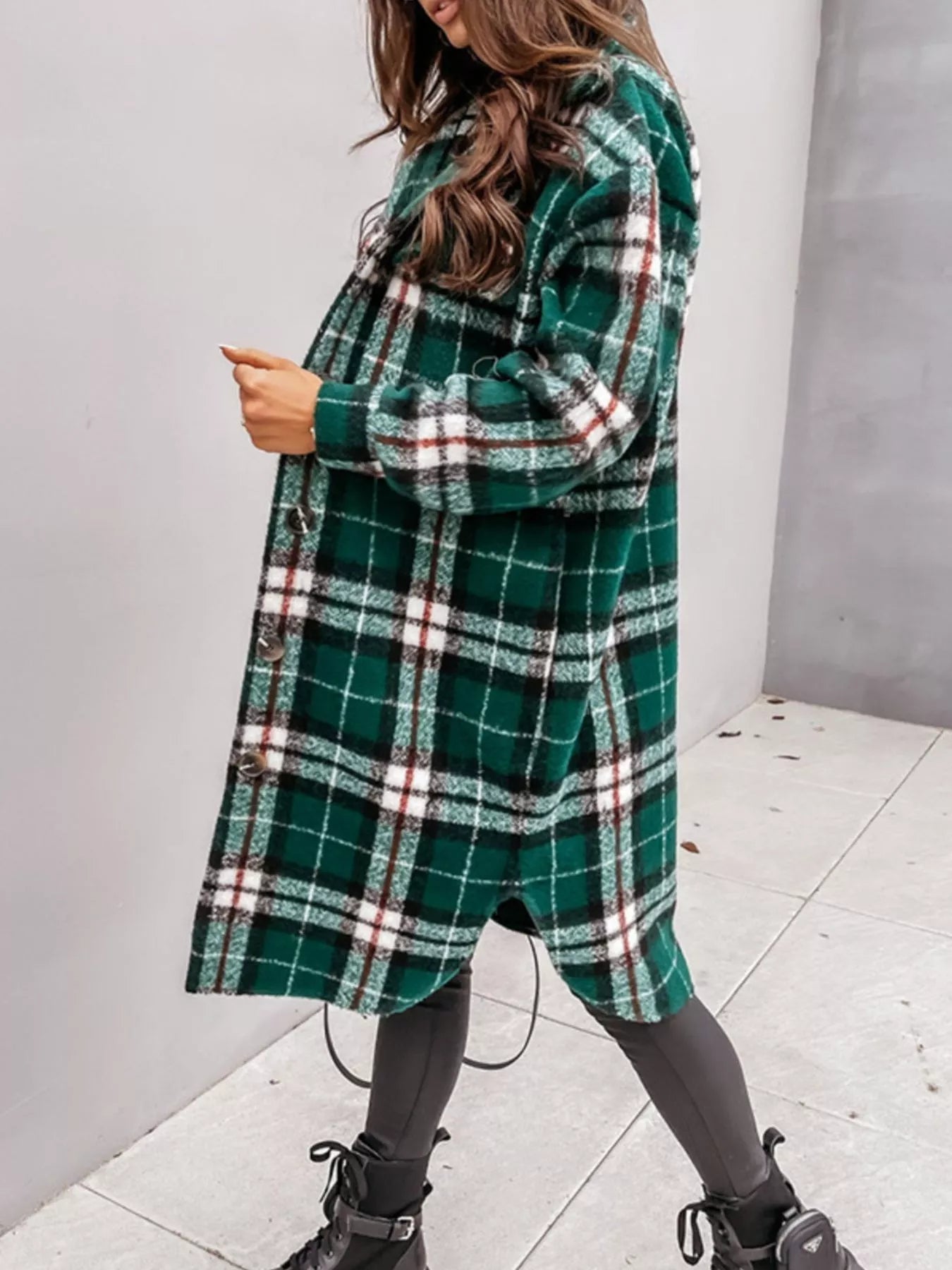 Longline Plaid Button Up Coat