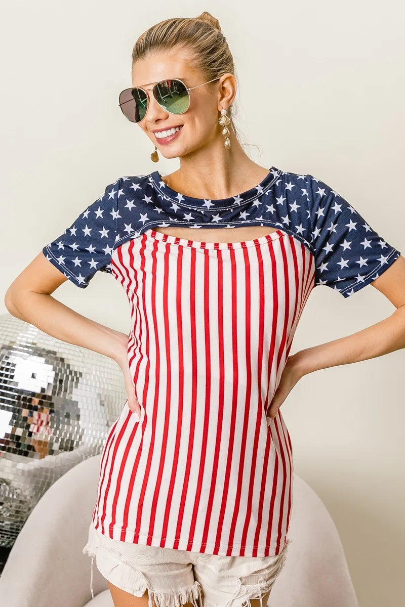 American Flag Theme Front Cut Out Top