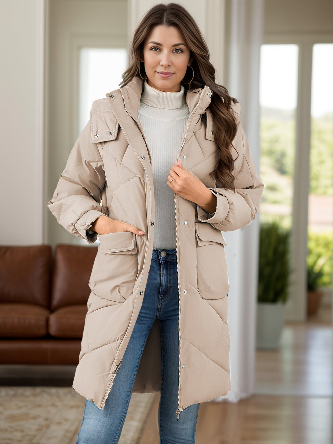 Hooded Winter Coat with Pockets