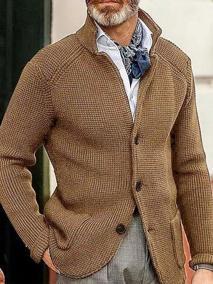 Men's Slim-Fit Knit Stand-Collar Cardigan with Pockets
