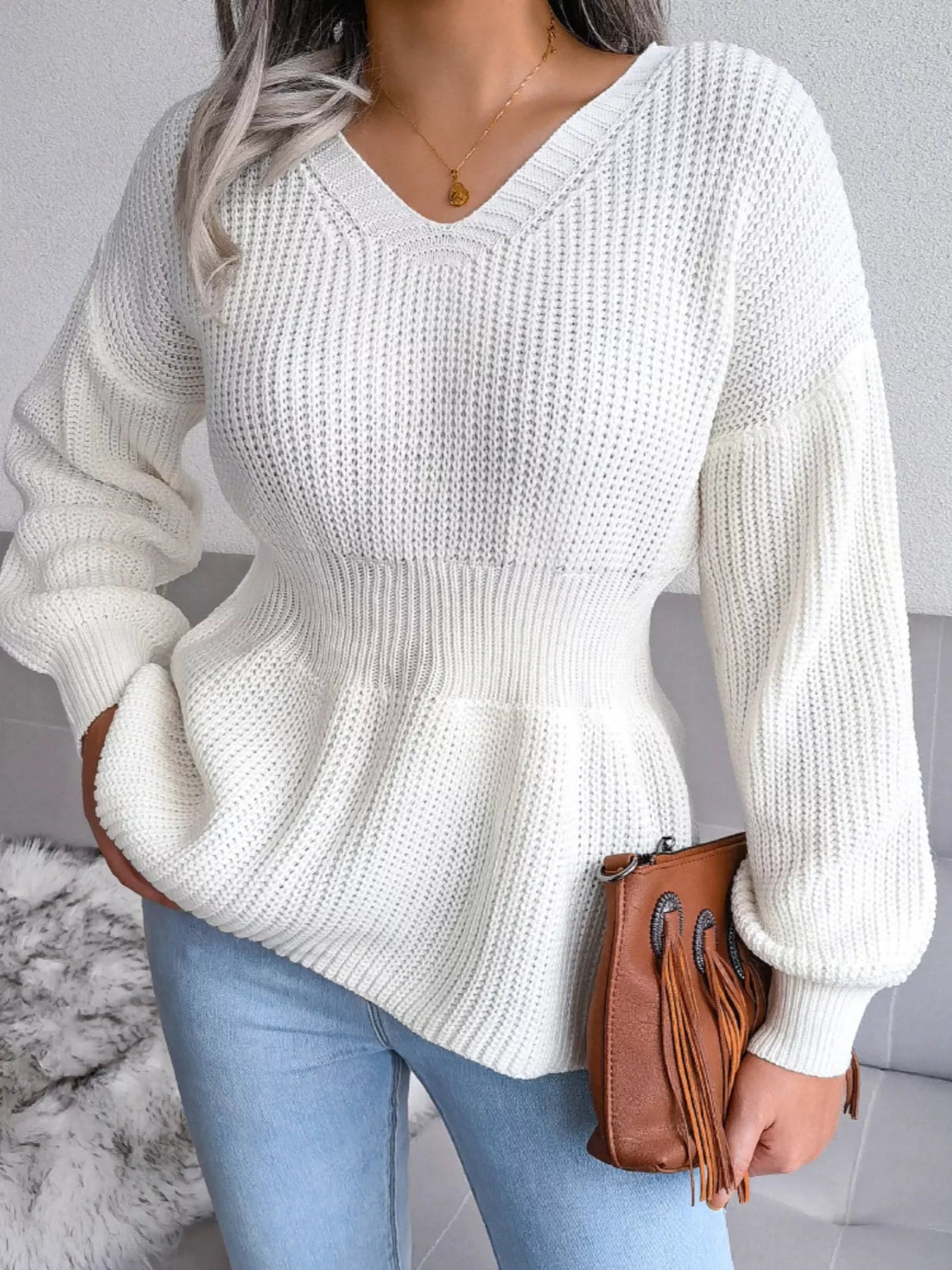 V-Neck Dropped Shoulder Sweater