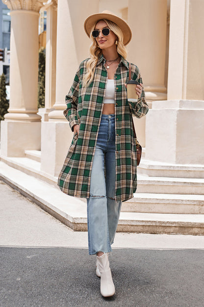 Plaid Long Sleeve Coat