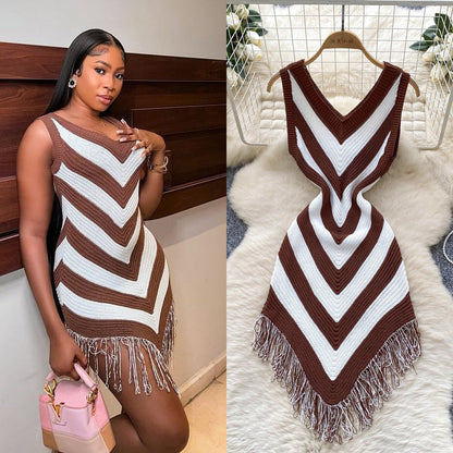 Diamond Patterned Fringe Dress