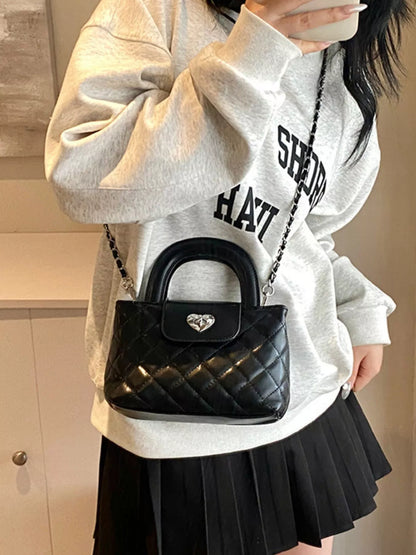 Quilted Heart Lock Crossbody Bag