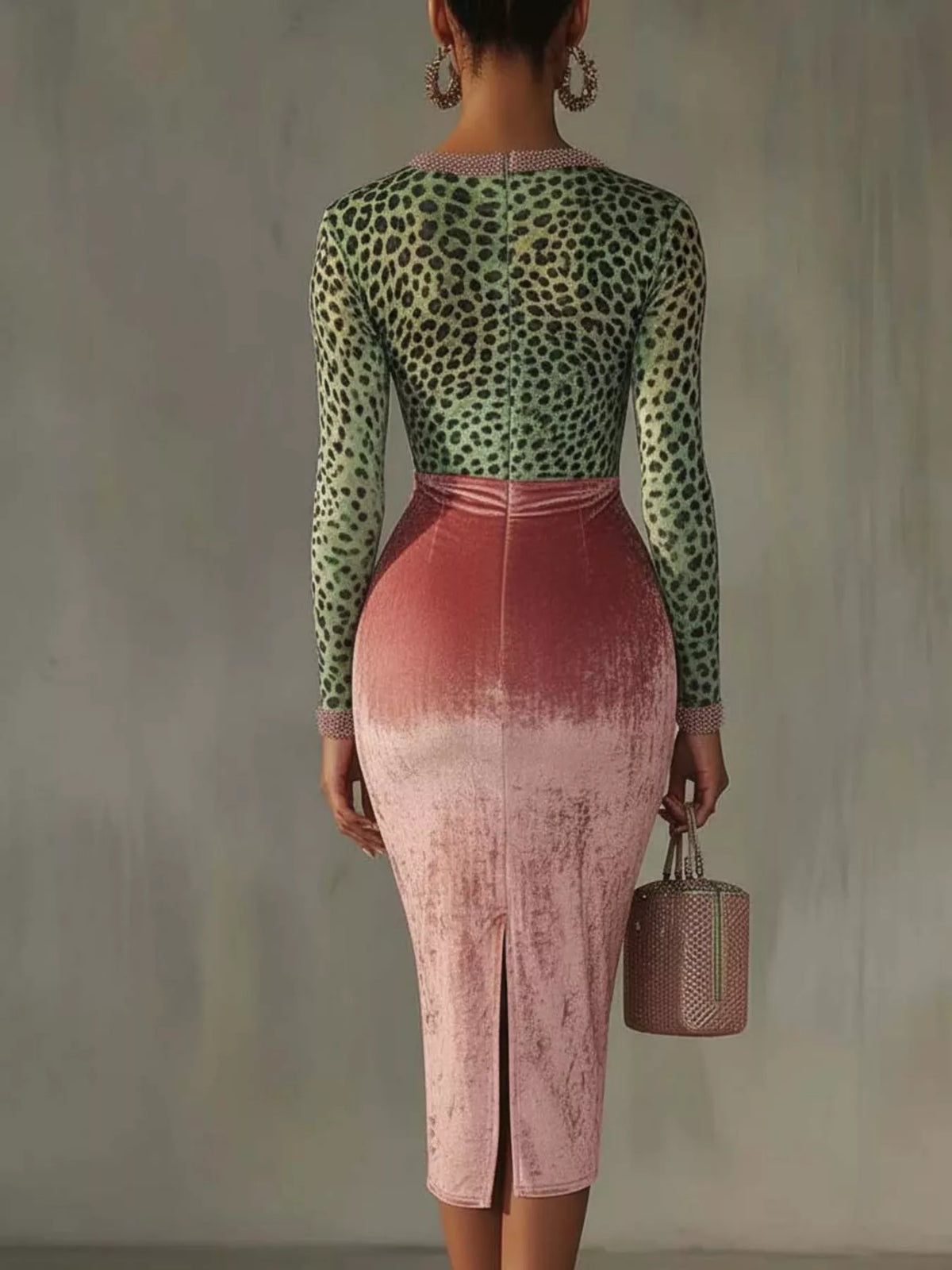 Velvet Leopard Long-Sleeve Midi Dress