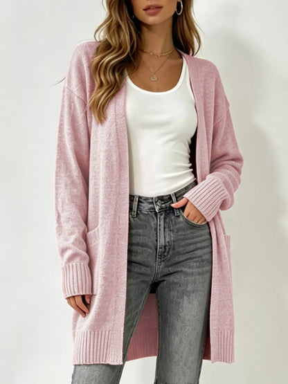 Full Size Open-Front Longline Knit Cardigan Plus Size