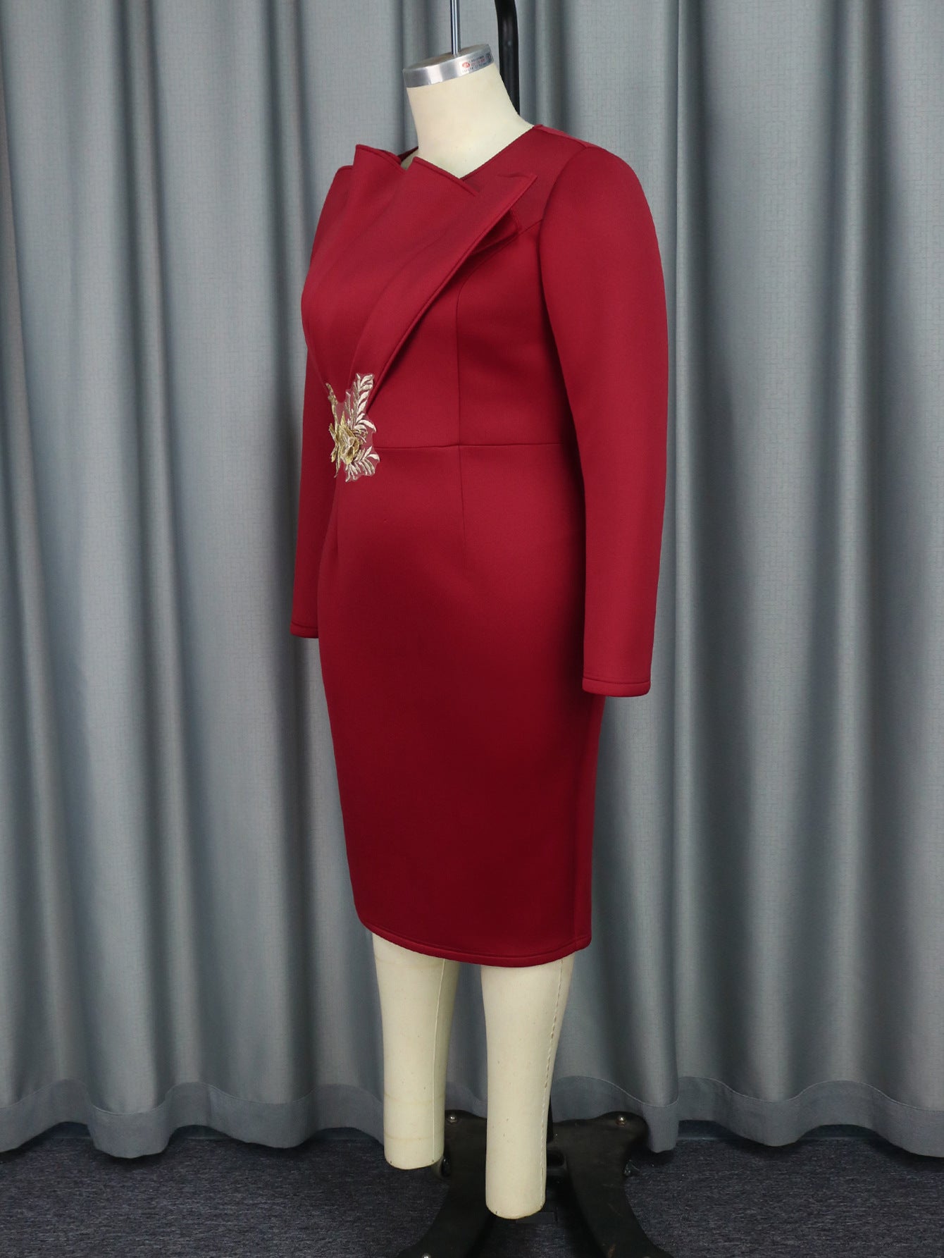 Embroidered Long Sleeved Evening Dress