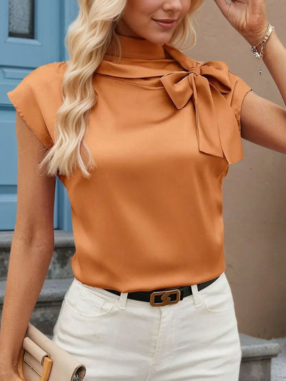Bow Tie Cap Sleeve Blouse