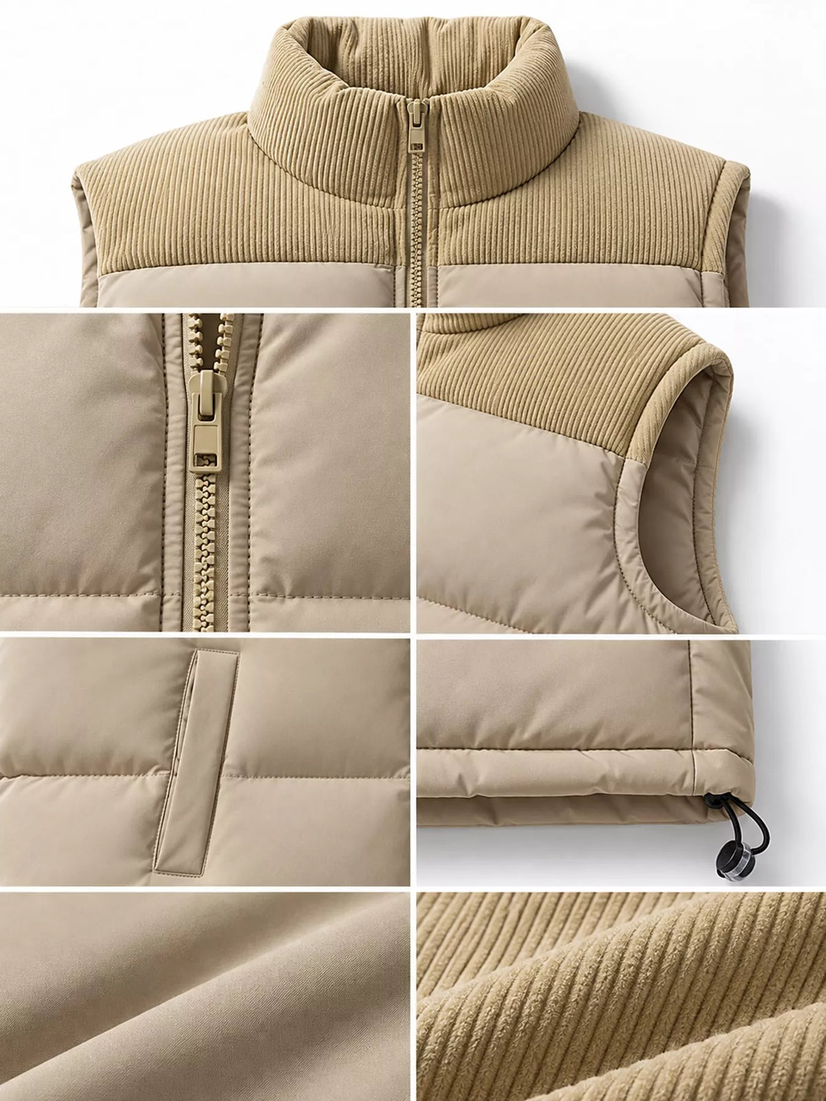 Men's corduroy patchwork puffer vest, view 3