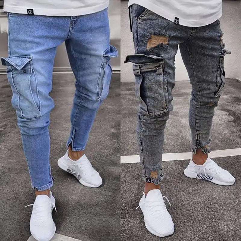 Men Plus Size Pocket Zipper Jeans