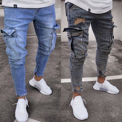 Men Plus Size Pocket Zipper Jeans