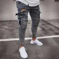 Men Plus Size Pocket Zipper Jeans