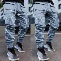 Men Casual Multi-Pocket Color Blocking Pants