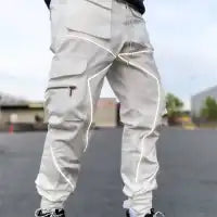Men Casual Multi-Pocket Color Blocking Pants