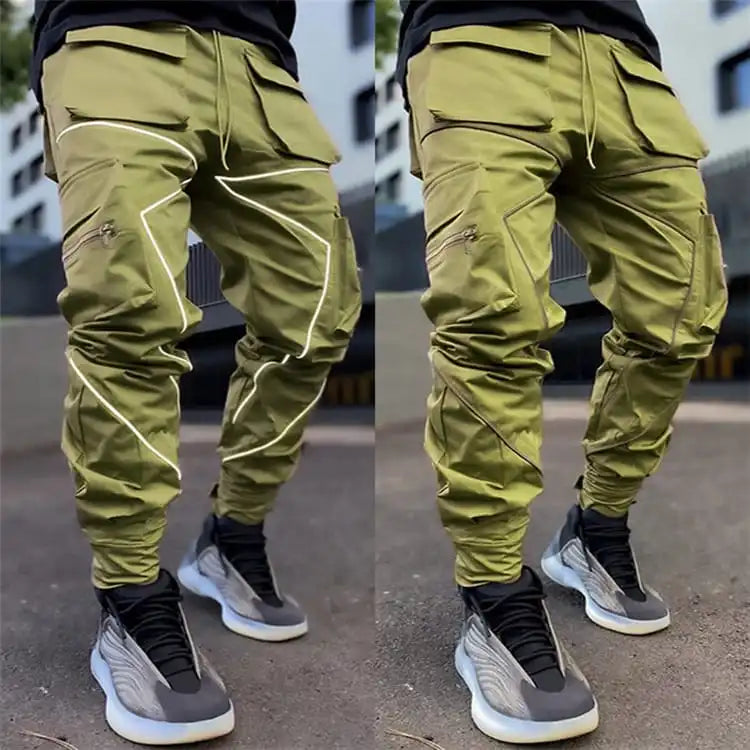 Men Casual Multi-Pocket Color Blocking Pants